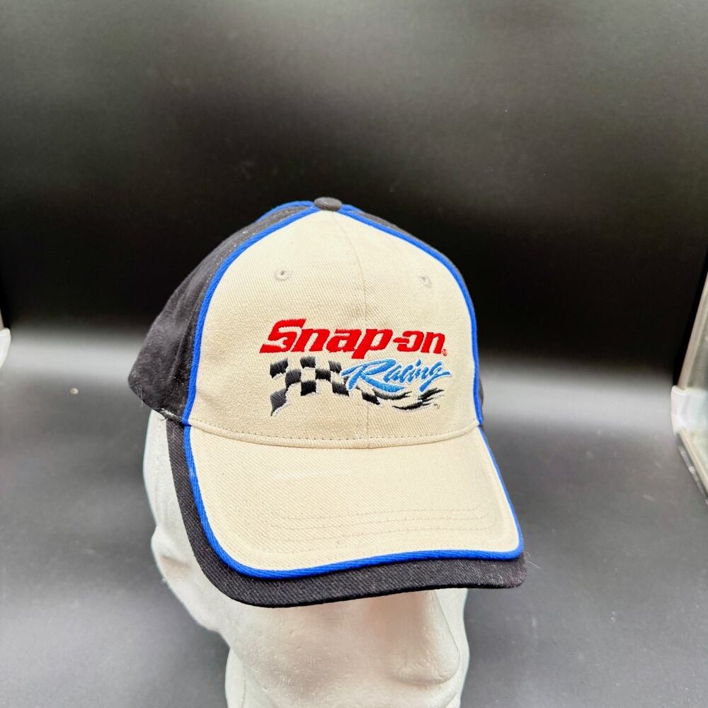 Snap-on Racing Hat Cap Motorsports Adjustable Strapback Black Cream Blue NWOT